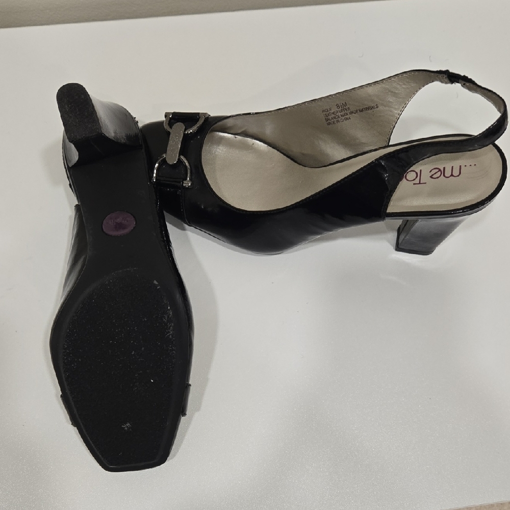 Me Too Glossy Black Slingback Heels - Picture 12 of 13